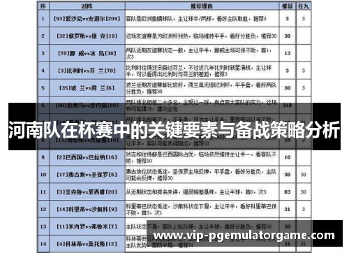 河南队在杯赛中的关键要素与备战策略分析